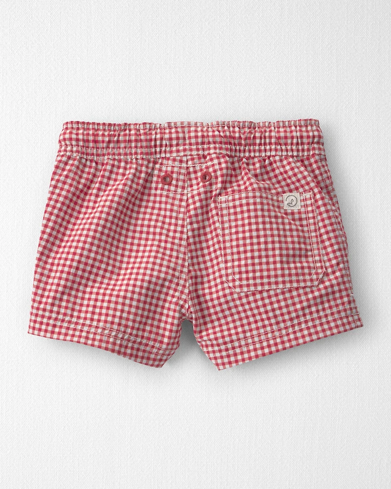 Baby Boy Recycled Swim Trunks in Red Gingham