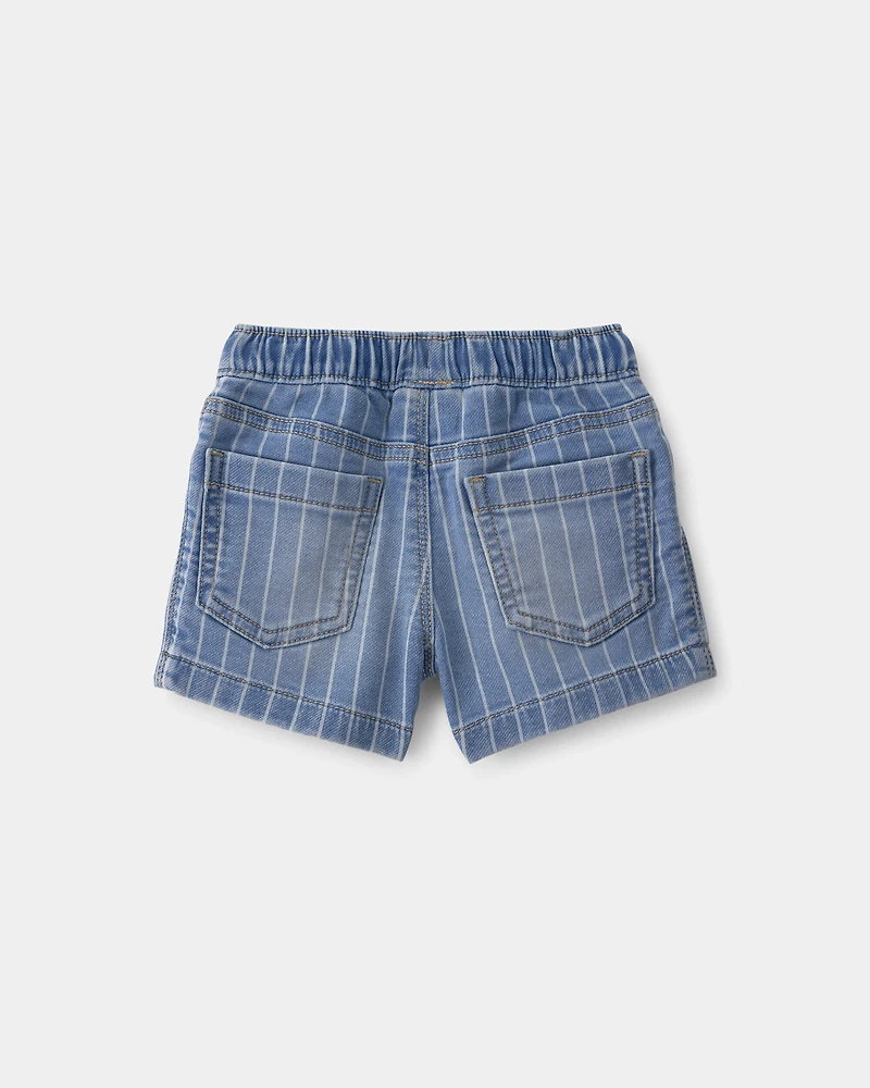 Baby Boy Striped Denim Drawstring Shorts - Medium Blue