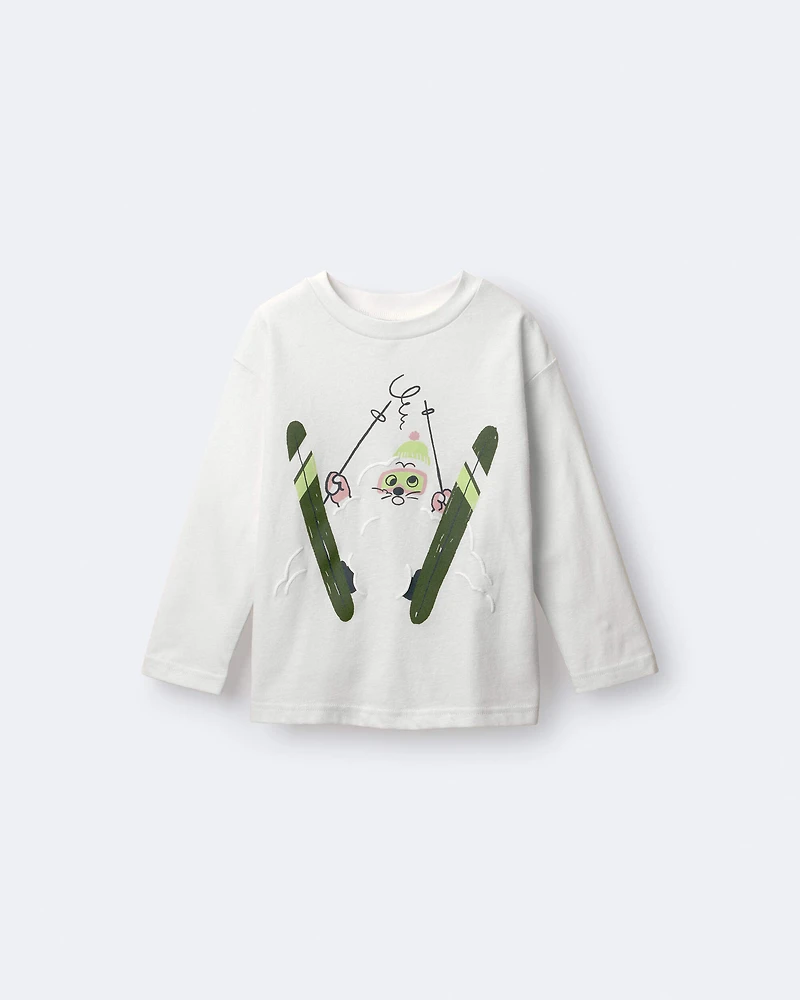 Toddler Skiing Squish Long-Sleeve Relaxed Graphic Tee - Cream