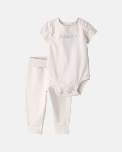 Baby Girl 2-Piece Organic Cotton 'Little One' Bodysuit & Pant Set