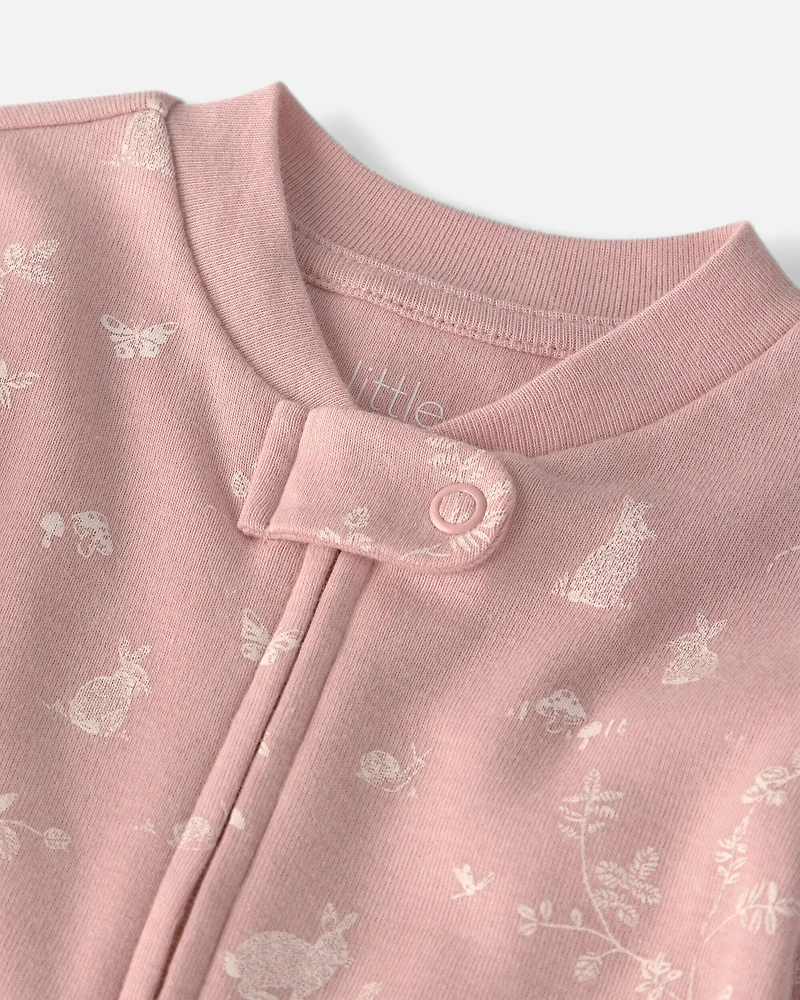 Baby Girl Organic Cotton Sleep & Play Pajama in Pink Bunnies