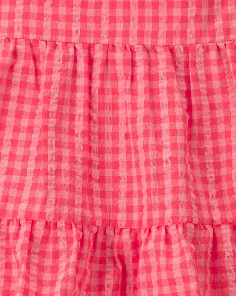 Baby Girl Gingham Sleeveless Dress - Coral