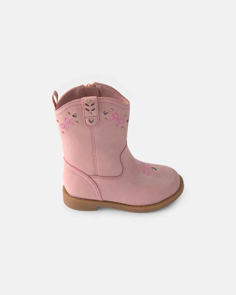Toddler Girl Bow Cowboy Boots - Pink