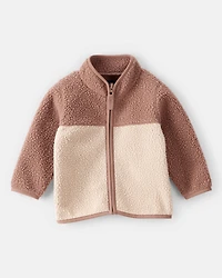 Baby Boy Color Block Microfleece Zip-Up Jacket - Tan