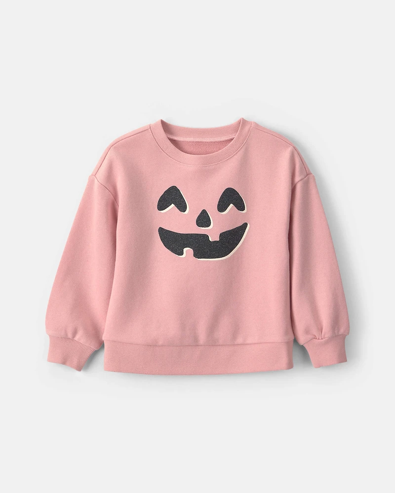 Toddler Girl Pumpkin Halloween French Terry Pullover Sweatshirt - Pink