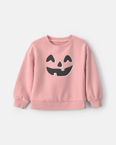 Toddler Girl Pumpkin Halloween French Terry Pullover Sweatshirt - Pink