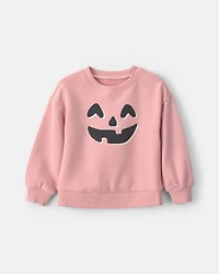Toddler Girl Pumpkin Halloween French Terry Pullover Sweatshirt - Pink