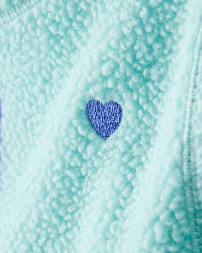 Girls Microfleece Long-Sleeve Zip-Up Jacket - Green/Blue