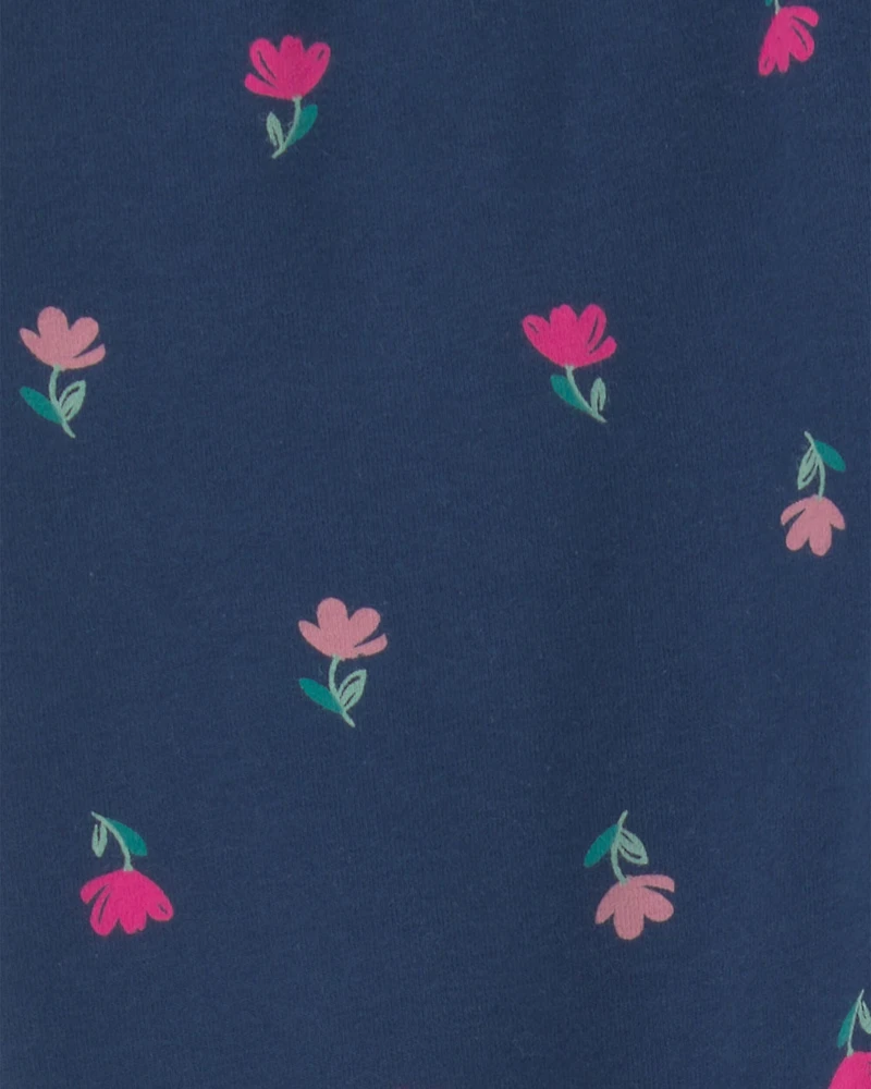 Girls Floral Pull-On Stretch Leggings - Navy Blue