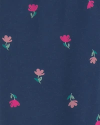 Girls Floral Pull-On Stretch Leggings - Navy Blue