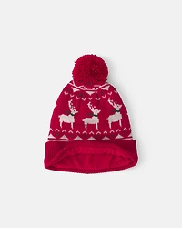 Toddler 2-Piece Fair Isle Christmas Beanie & Glove Set - Red