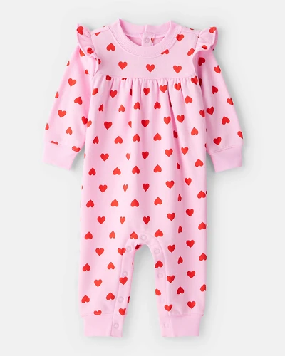 Baby Girl DayDream Fleece Heart Long-Sleeve Jumpsuit - Pink