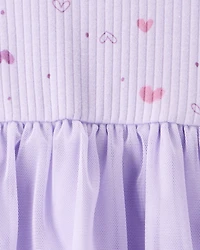Baby Girl Heart Print Long-Sleeve Dress - Purple