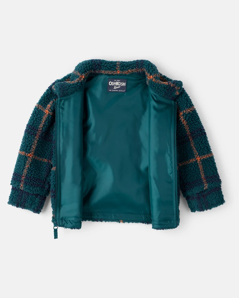 Toddler Boy Plaid Sherpa Zip-Up Jacket - Blue/Green