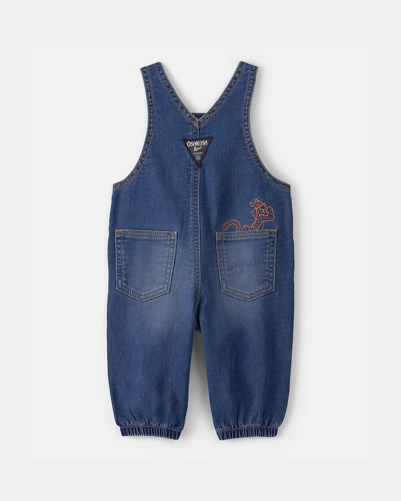 Baby Disney© Winnie the Pooh Embroidered Knit-Like Denim Overalls - Dark Wash