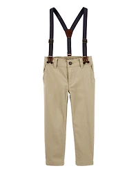 Toddler Boy Suspenders Pants - Khaki