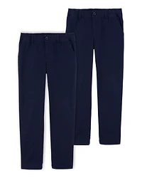 Kid 2-Pack Stretch Chino Uniform Pants - Navy