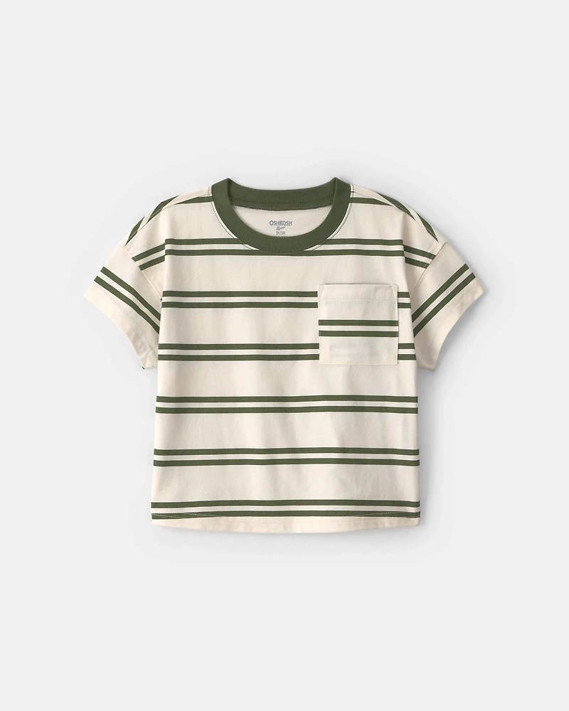 Toddler Boy Striped T-Shirt - Cream/Olive Green