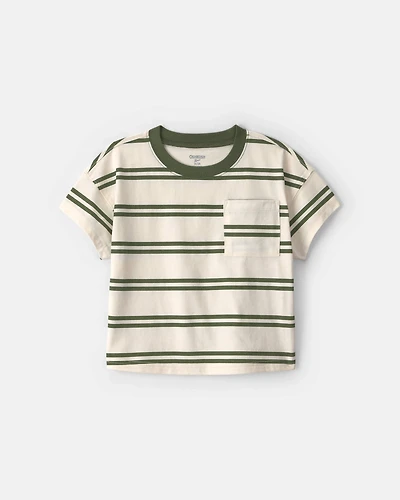 Toddler Boy Striped T-Shirt - Cream/Olive Green