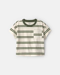 Toddler Boy Striped T-Shirt - Cream/Olive Green