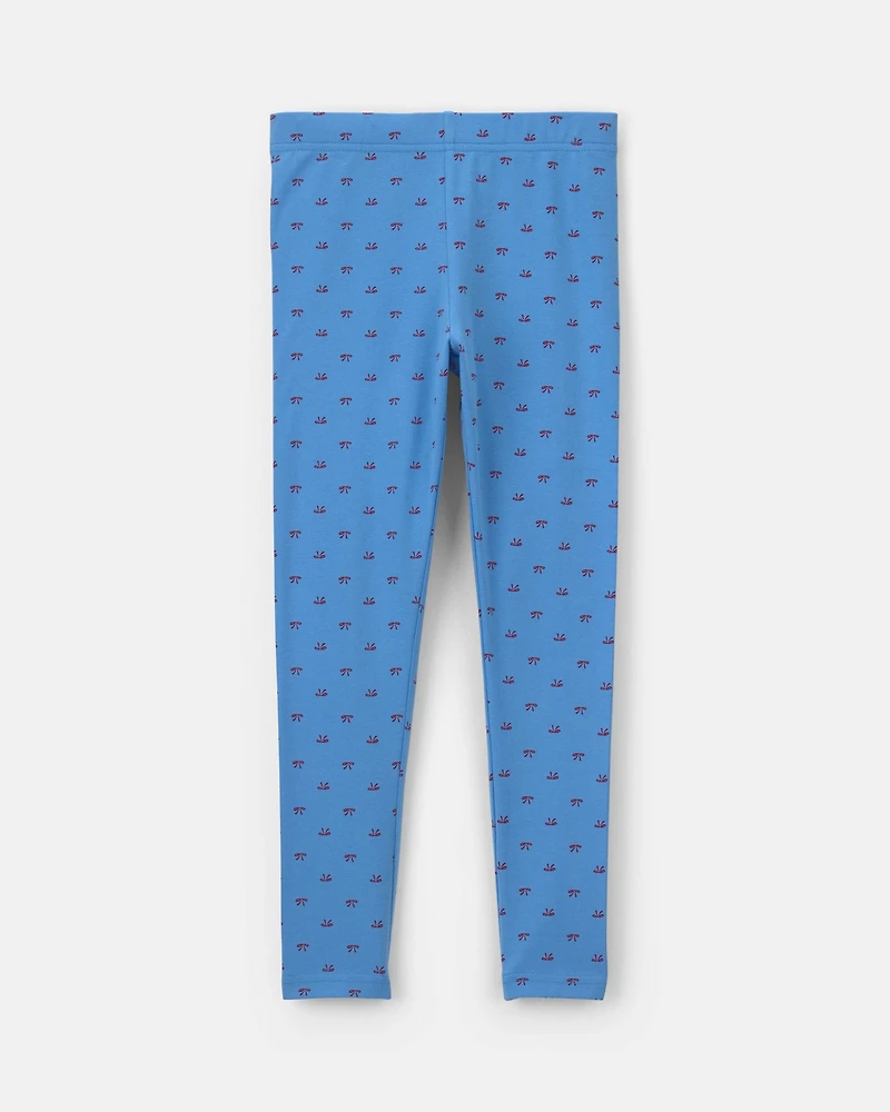 Girls Bow Pull-On Stretch Leggings - Blue