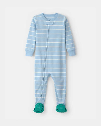 Toddler Boy Alligator Striped 100% Cotton Snug Fit 1-Piece Pajama - Blue