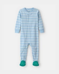 Toddler Boy Alligator Striped 100% Cotton Snug Fit 1-Piece Pajama - Blue