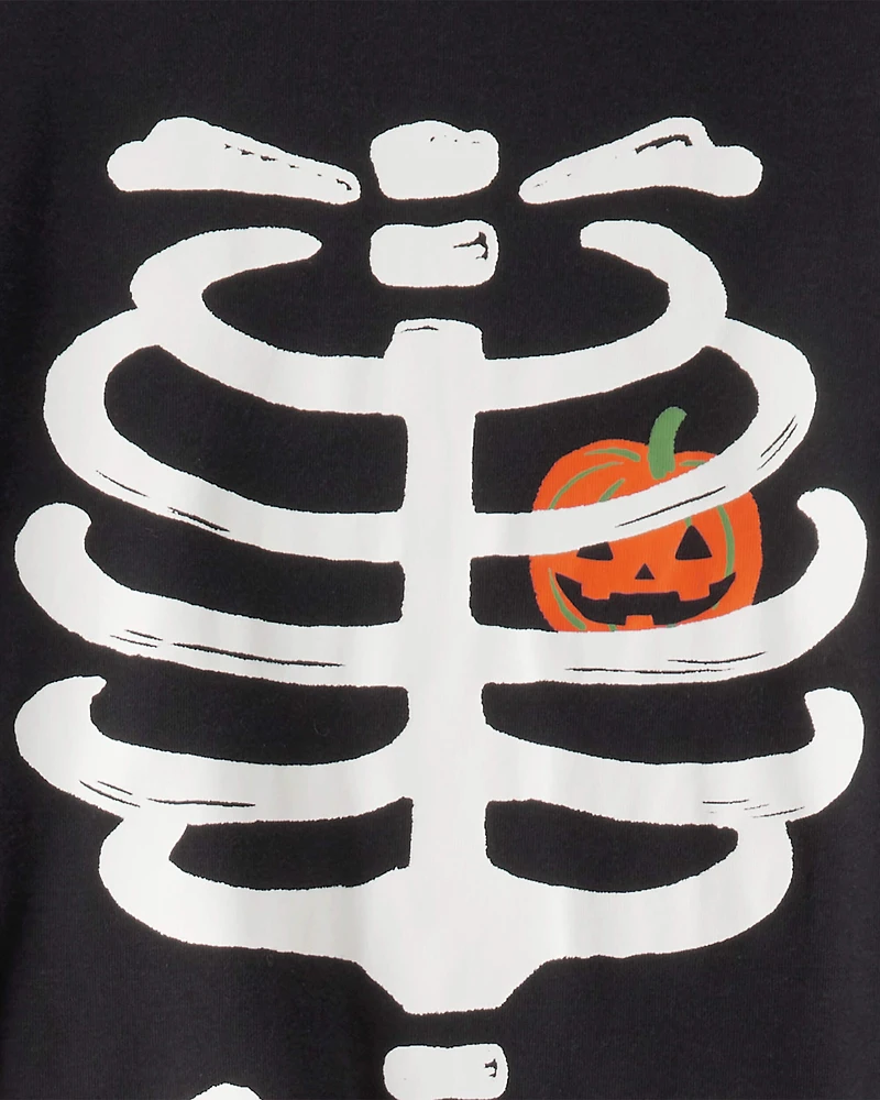 Adult 2-Piece Glow Skeleton Halloween 100% Snug Fit Cotton Pajamas - Black