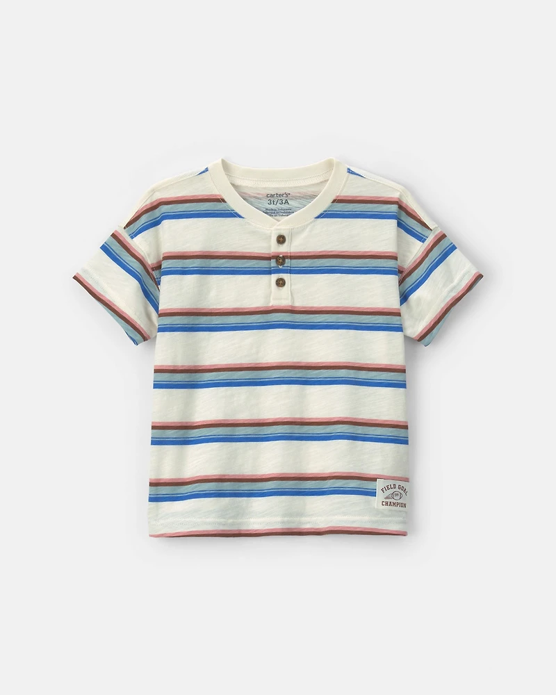 Toddler Boy Striped Henley T-Shirt - Cream/Blue