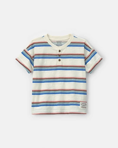 Toddler Boy Striped Henley T-Shirt - Cream/Blue