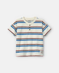 Toddler Boy Striped Henley T-Shirt - Cream/Blue