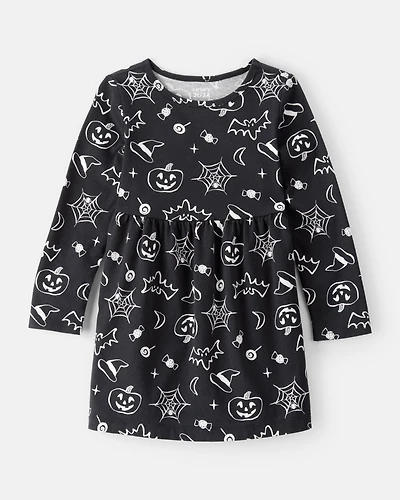 Toddler Halloween Spooky Print Dress - Black