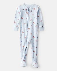 Toddler Girl Butterfly 100% Cotton Snug Fit Footie 1-Piece Pajamas - Blue