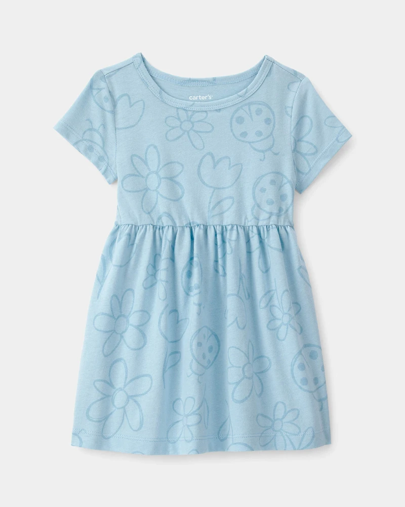 Baby Girl Floral Ladybug Short-Sleeve Dress - Blue