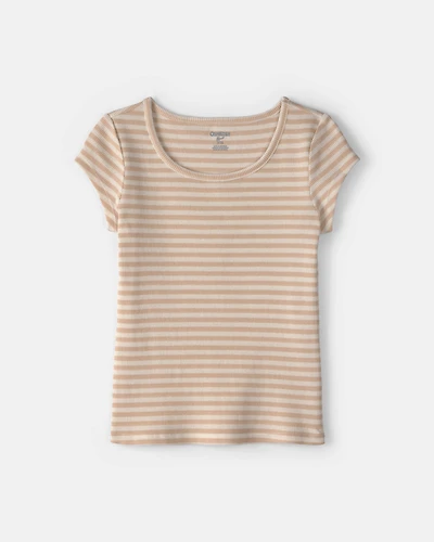 Girls Stripe Ribbed Top - Brown/Ivory