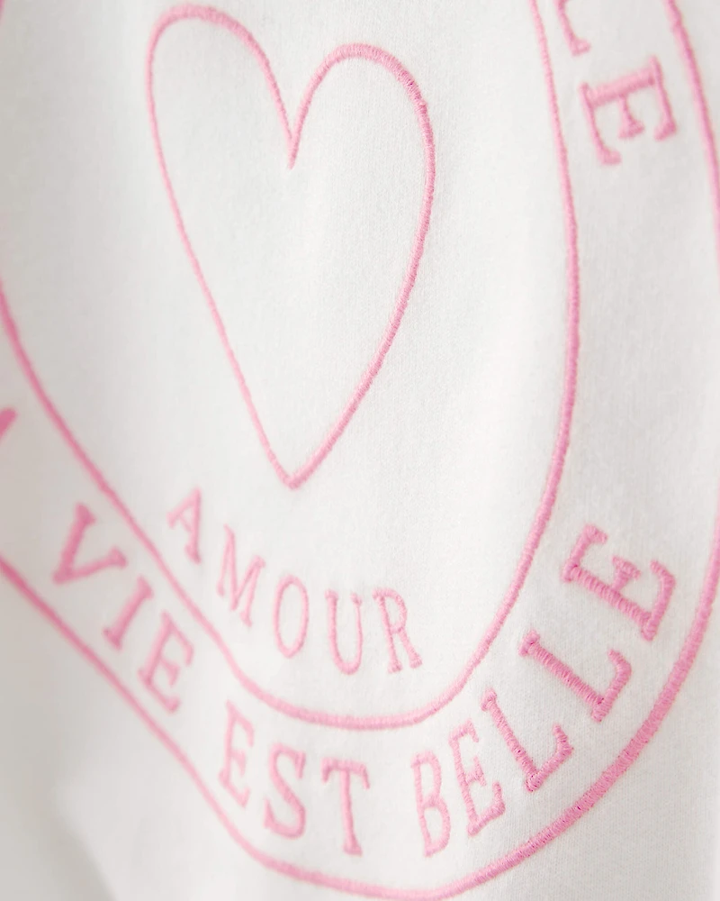 Girls 'More Amour' French Terry Pullover Sweatshirt - Cream