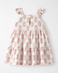 Baby Girl Organic Cotton Tiered Dress in Rosebud Petal Print