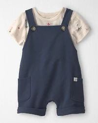 Baby 2-Piece Organic Cotton Shortall Set in Coastal Vacation