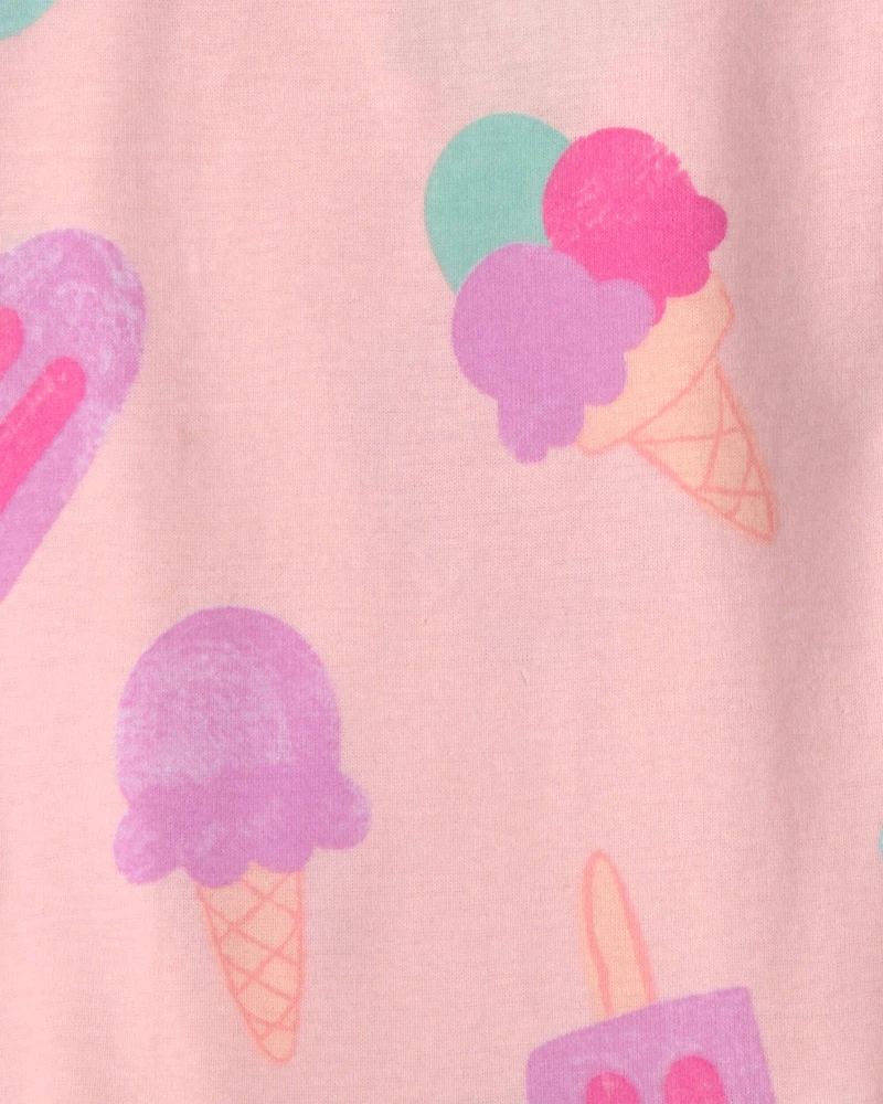Toddler Girl Ice Cream 100% Cotton Short-Sleeve Snug Fit 2-Piece Pajama Set - Pink