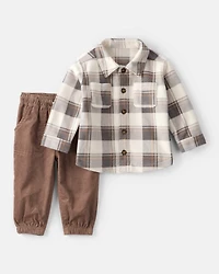 Baby Boy Plaid Long-Sleeve Tee & Pant Set