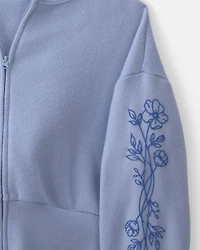 Girls Floral Fleece Zip-Up Hoodie - Blue