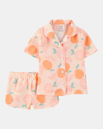 Toddler Girl Orange Print 2-Piece Pajamas - Pink