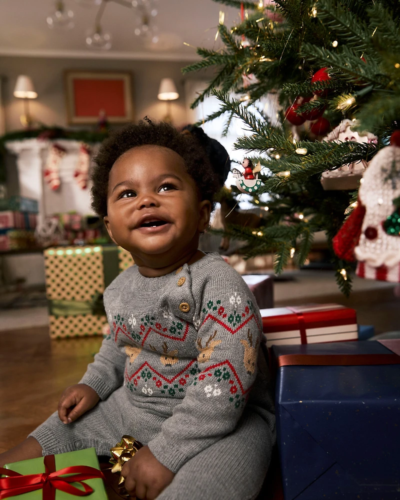 Baby Boy Fair Isle Long-Sleeve Jumpsuit - Grey