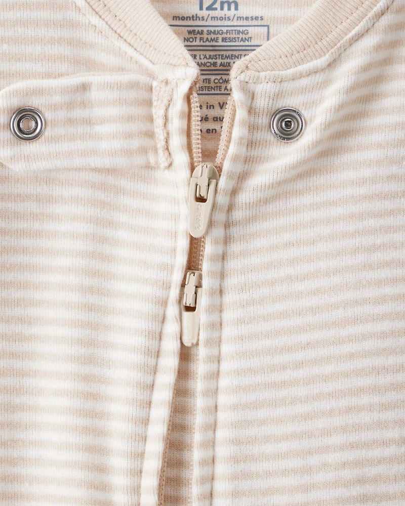 Baby Boy Rhino 100% Cotton Long-Sleeve 2-Way Zip 1-Piece Pajamas - White