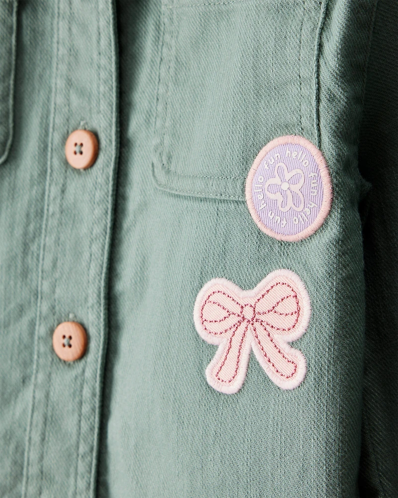 Toddler Girl Patchwork Cotton Long-Sleeve Utility Fashion Jacket - Green