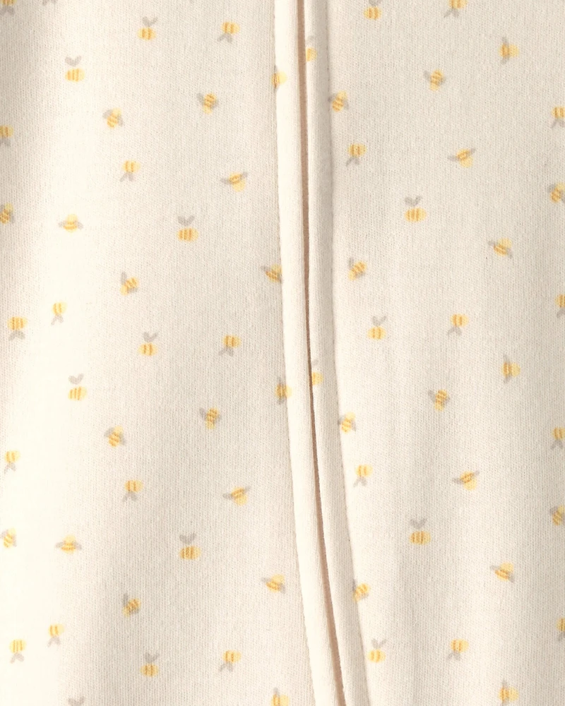 Baby Girl Bee 100% Cotton 2-Way Zip Sleep & Play Pajamas - Ivory