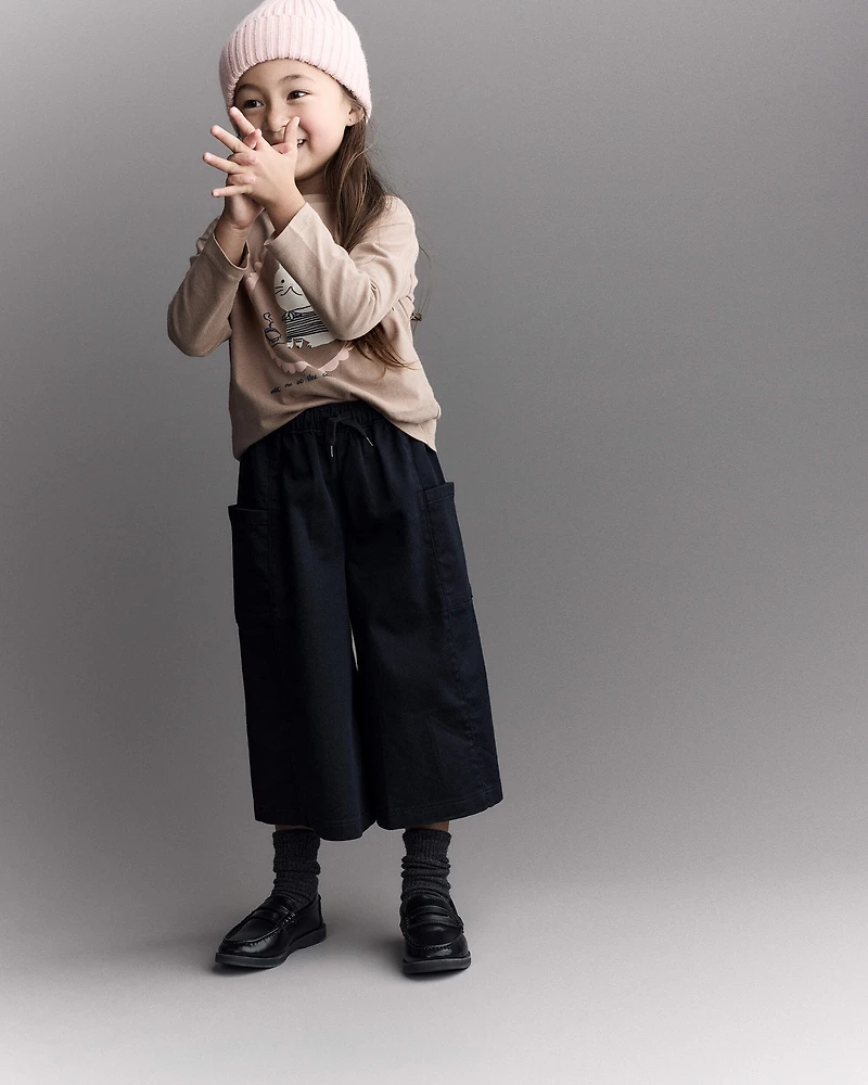 Toddler Girl Wide Leg Pocket Pant - Black