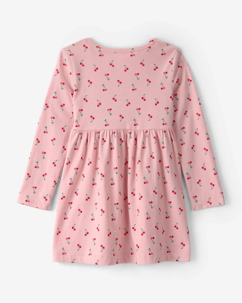 Toddler Girl Cherry Long-Sleeve Knit Dress - Pink