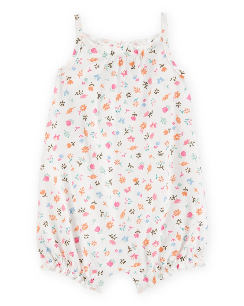 Baby Girl Floral Cotton Romper - White