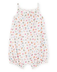 Baby Girl Floral Cotton Romper - White